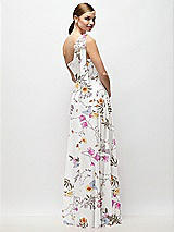 Rear View Thumbnail - Butterfly Botanica Ivory Draped One-Shoulder Maxi Dress with Scarf Bow
