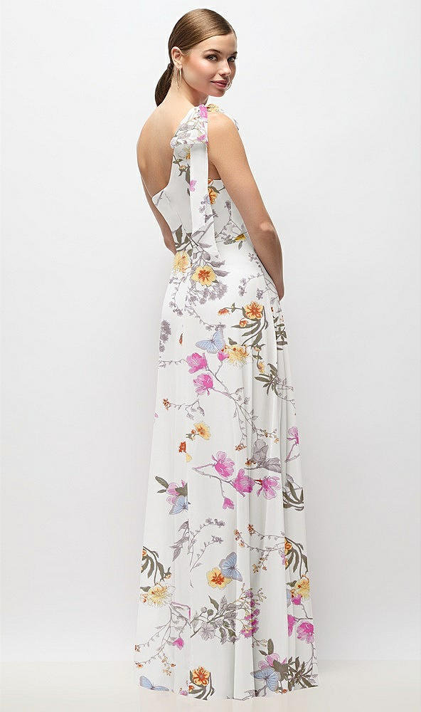 Back View - Butterfly Botanica Ivory Draped One-Shoulder Maxi Dress with Scarf Bow