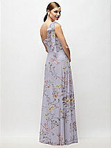 Rear View Thumbnail - Butterfly Botanica Silver Dove Draped One-Shoulder Maxi Dress with Scarf Bow