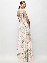 Rear View Thumbnail - Blush Garden Draped One-Shoulder Maxi Dress with Scarf Bow