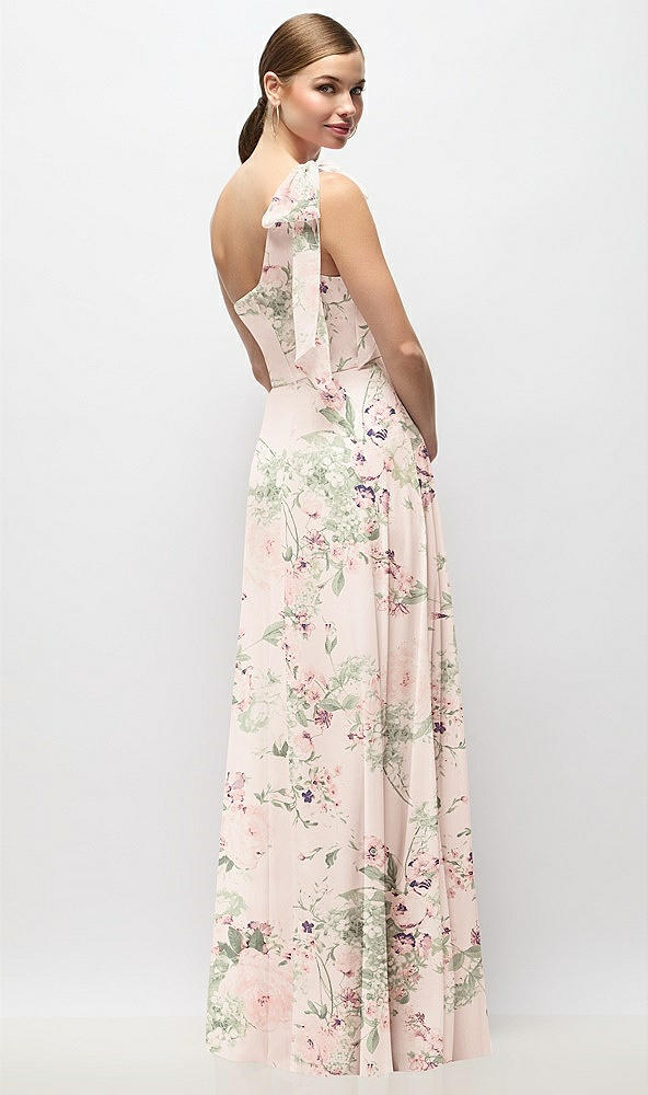 Back View - Blush Garden Draped One-Shoulder Maxi Dress with Scarf Bow