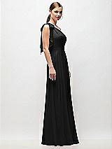 Side View Thumbnail - Black Draped One-Shoulder Maxi Dress with Scarf Bow