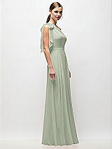 Side View Thumbnail - Celadon Draped One-Shoulder Maxi Dress with Scarf Bow