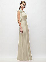 Side View Thumbnail - Champagne Draped One-Shoulder Maxi Dress with Scarf Bow