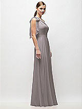 Side View Thumbnail - Cashmere Gray Draped One-Shoulder Maxi Dress with Scarf Bow