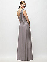 Rear View Thumbnail - Cashmere Gray Draped One-Shoulder Maxi Dress with Scarf Bow
