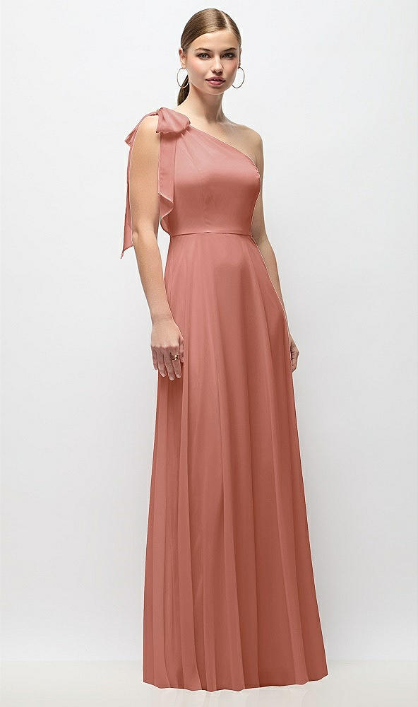 Front View - Desert Rose Draped One-Shoulder Maxi Dress with Scarf Bow