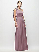 Front View Thumbnail - Dusty Rose Draped One-Shoulder Maxi Dress with Scarf Bow