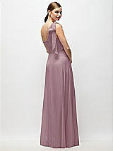 Rear View Thumbnail - Dusty Rose Draped One-Shoulder Maxi Dress with Scarf Bow