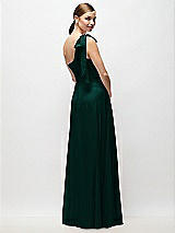 Rear View Thumbnail - Evergreen Draped One-Shoulder Maxi Dress with Scarf Bow