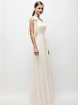 Side View Thumbnail - Ivory Draped One-Shoulder Maxi Dress with Scarf Bow
