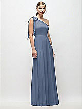 Front View Thumbnail - Larkspur Blue Draped One-Shoulder Maxi Dress with Scarf Bow