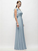 Side View Thumbnail - Mist Draped One-Shoulder Maxi Dress with Scarf Bow