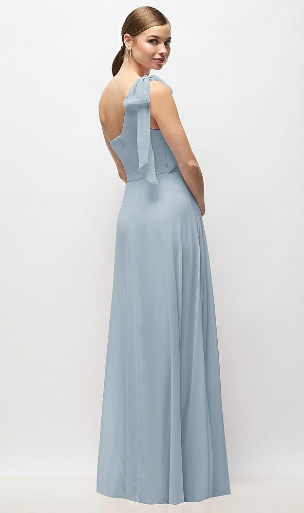 Back View - Mist Draped One-Shoulder Maxi Dress with Scarf Bow
