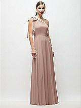 Front View Thumbnail - Neu Nude Draped One-Shoulder Maxi Dress with Scarf Bow