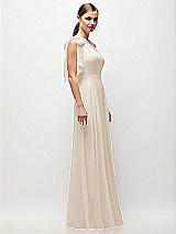 Side View Thumbnail - Oat Draped One-Shoulder Maxi Dress with Scarf Bow
