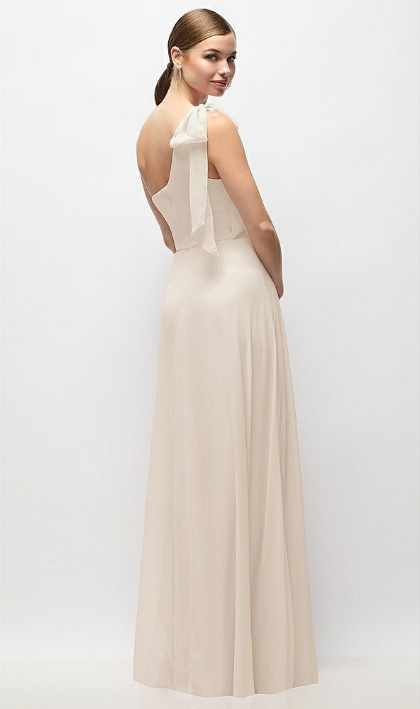 Back View - Oat Draped One-Shoulder Maxi Dress with Scarf Bow