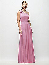 Front View Thumbnail - Powder Pink Draped One-Shoulder Maxi Dress with Scarf Bow