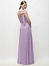 Rear View Thumbnail - Pale Purple Draped One-Shoulder Maxi Dress with Scarf Bow