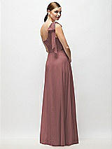 Rear View Thumbnail - Rosewood Draped One-Shoulder Maxi Dress with Scarf Bow