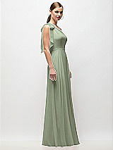 Side View Thumbnail - Sage Draped One-Shoulder Maxi Dress with Scarf Bow