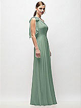 Side View Thumbnail - Seagrass Draped One-Shoulder Maxi Dress with Scarf Bow