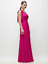 Side View Thumbnail - Think Pink Draped One-Shoulder Maxi Dress with Scarf Bow