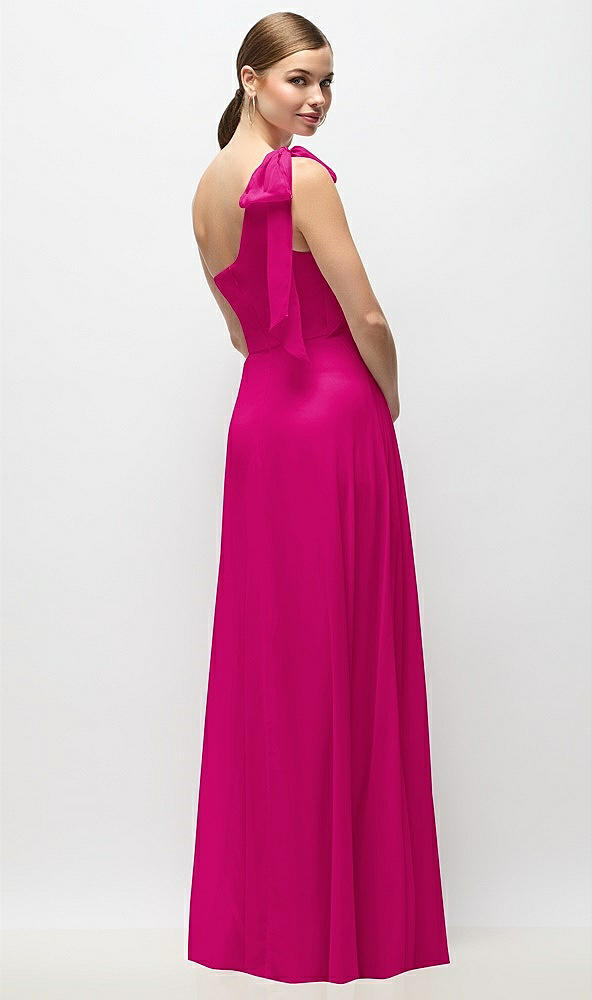 Back View - Think Pink Draped One-Shoulder Maxi Dress with Scarf Bow