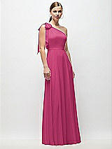 Front View Thumbnail - Tea Rose Draped One-Shoulder Maxi Dress with Scarf Bow