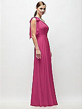 Side View Thumbnail - Tea Rose Draped One-Shoulder Maxi Dress with Scarf Bow