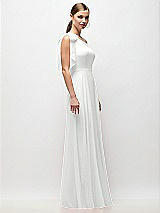 Side View Thumbnail - White Draped One-Shoulder Maxi Dress with Scarf Bow
