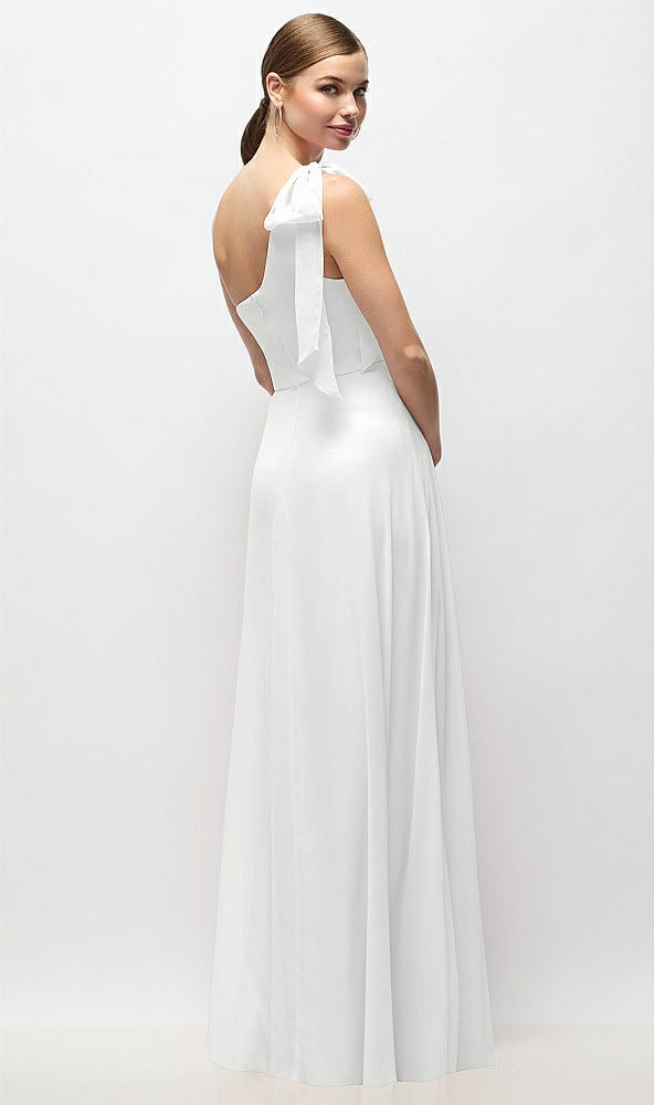 Back View - White Draped One-Shoulder Maxi Dress with Scarf Bow