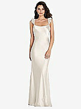 Rear View Thumbnail - Ivory Ruffle Trimmed Open-Back Maxi Slip Dress