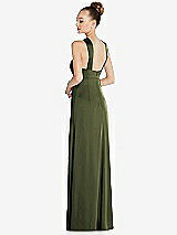 Rear View Thumbnail - Olive Green Draped Twist Halter Low-Back Satin Empire Dress