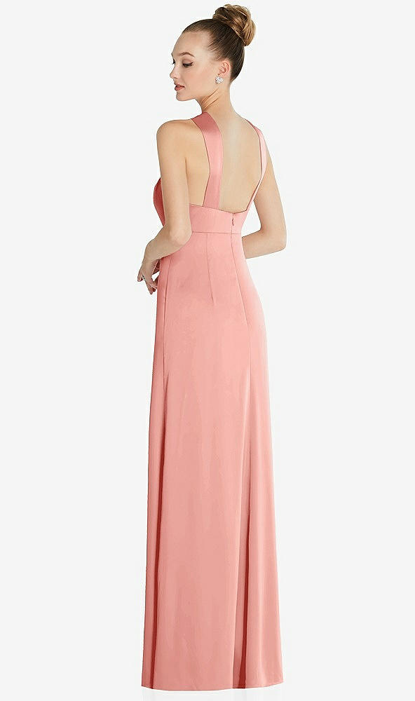 Back View - Rose Draped Twist Halter Low-Back Satin Empire Dress