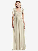 Front View Thumbnail - Champagne Empire Waist Shirred Skirt Convertible Sash Tie Maxi Dress