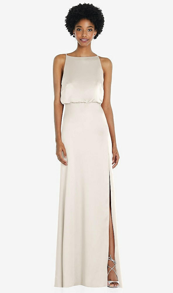 Back View - Ivory High-Neck Low Tie-Back Maxi Dress with Adjustable Straps