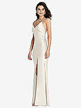 Side View Thumbnail - Ivory V-Neck Convertible Strap Bias Slip Dress with Front Slit
