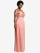 Side View Thumbnail - Rose Off-the-Shoulder Flounce Sleeve Empire Waist Gown with Front Slit