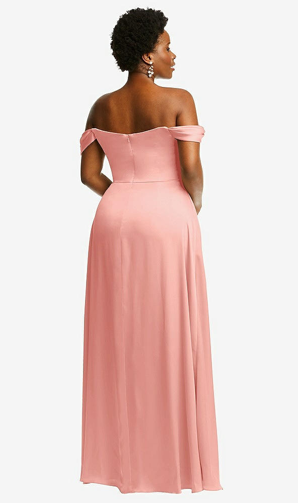 Back View - Rose Off-the-Shoulder Flounce Sleeve Empire Waist Gown with Front Slit