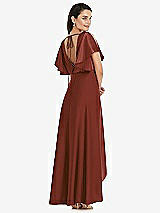 Rear View Thumbnail - Auburn Moon Blouson Bodice Deep V-Back High Low Dress with Flutter Sleeves