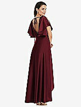Rear View Thumbnail - Cabernet Blouson Bodice Deep V-Back High Low Dress with Flutter Sleeves