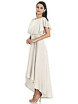 Side View Thumbnail - Ivory Blouson Bodice Deep V-Back High Low Dress with Flutter Sleeves