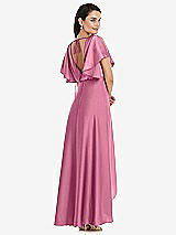 Rear View Thumbnail - Orchid Pink Blouson Bodice Deep V-Back High Low Dress with Flutter Sleeves
