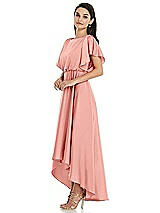 Side View Thumbnail - Rose Blouson Bodice Deep V-Back High Low Dress with Flutter Sleeves