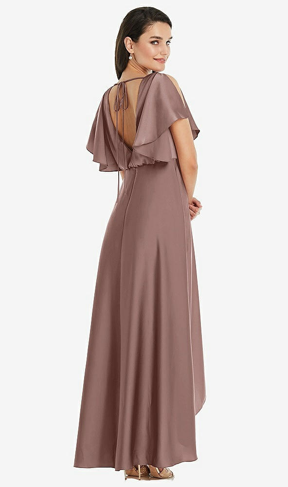 Back View - Sienna Blouson Bodice Deep V-Back High Low Dress with Flutter Sleeves