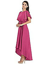 Side View Thumbnail - Tea Rose Blouson Bodice Deep V-Back High Low Dress with Flutter Sleeves