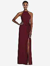 Rear View Thumbnail - Cabernet Halter Criss Cross Cutout Back Maxi Dress