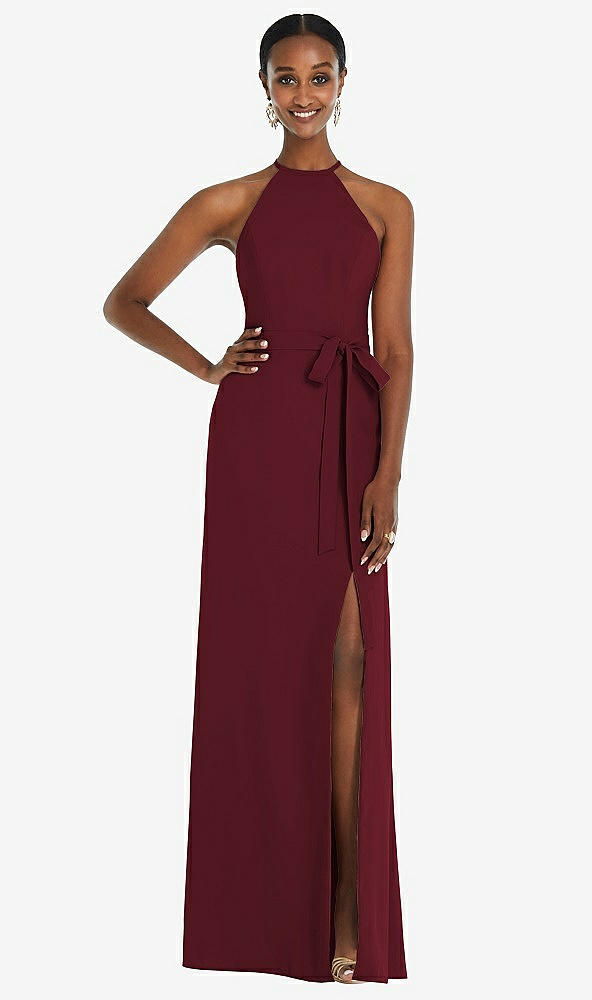 Back View - Cabernet Halter Criss Cross Cutout Back Maxi Dress