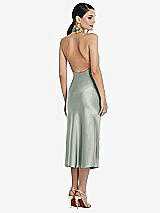 Rear View Thumbnail - Willow Green Scarf Tie Stand Collar Midi Bias Dress with Front Slit
